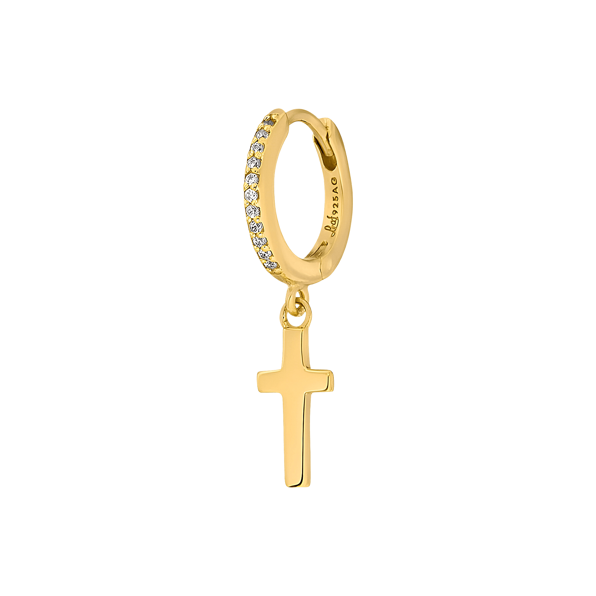 Leaf Single Creole Cross mit Zirkonia, vergoldet