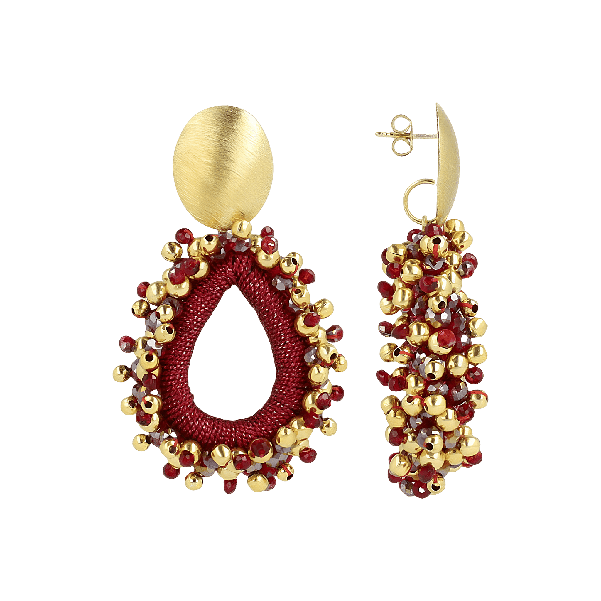 LOTT.gioielli Ohrringe Carina Urchin Drop, bordeaux/gold, M, vergoldet