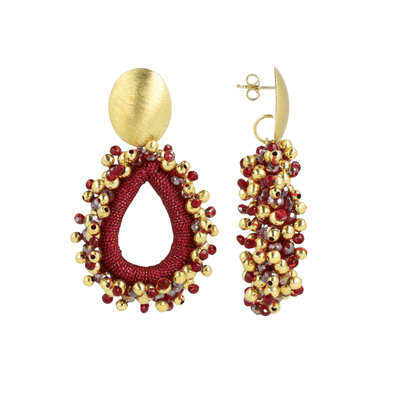 LOTT.gioielli Ohrringe Carina Urchin Drop, bordeaux/gold, M, vergoldet