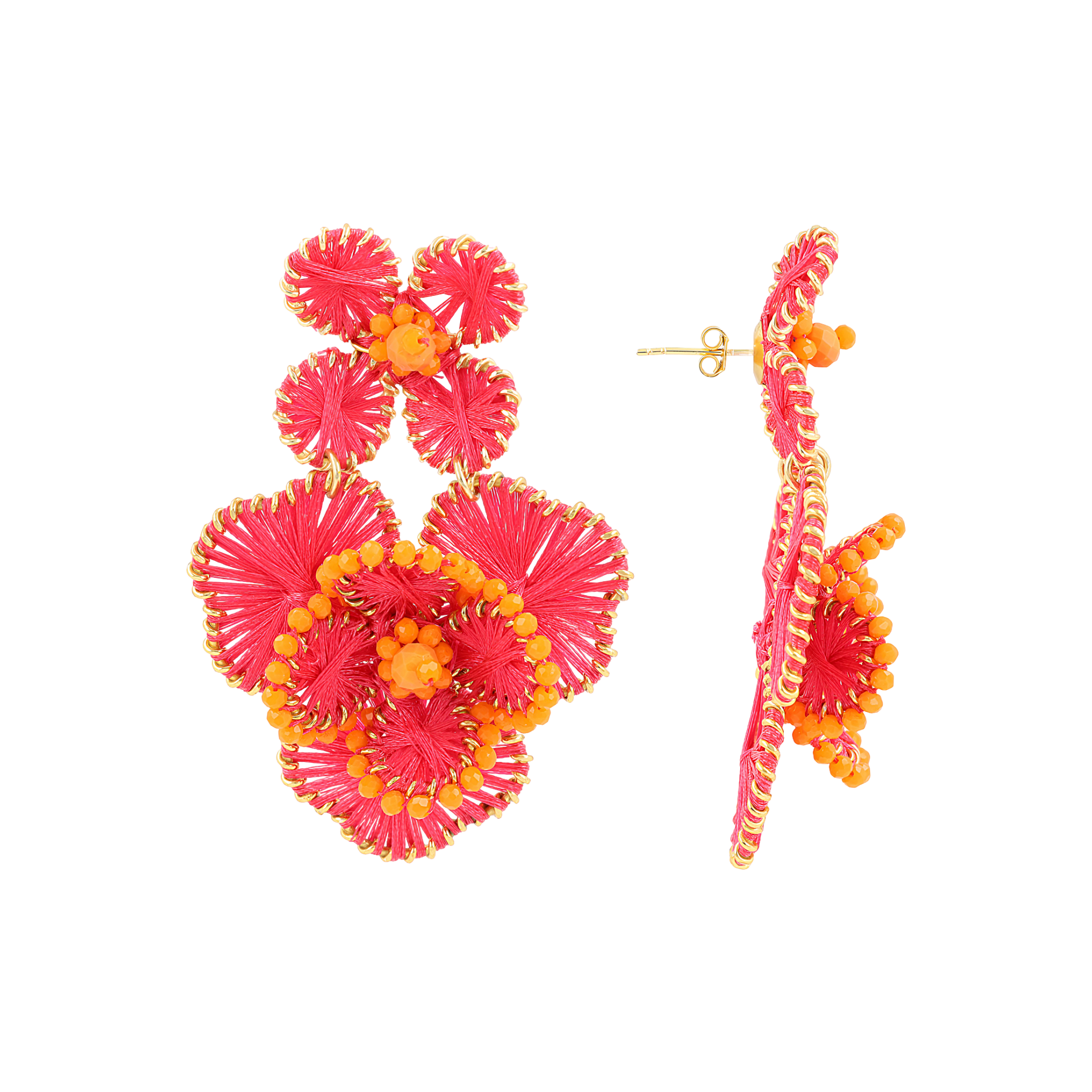 LOTT.gioielli Ohrringe Debby, Double Flower, fuchsia/orange, L, vergoldet