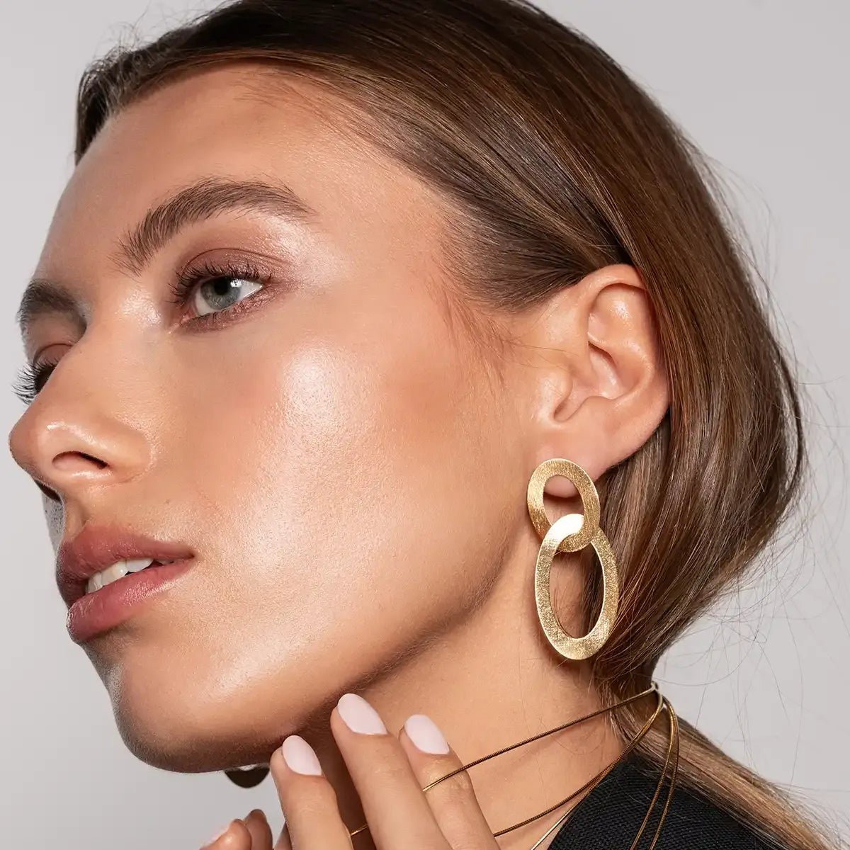 LOTT.gioielli Ohrringe Double Oval Charm Satin, vergoldet