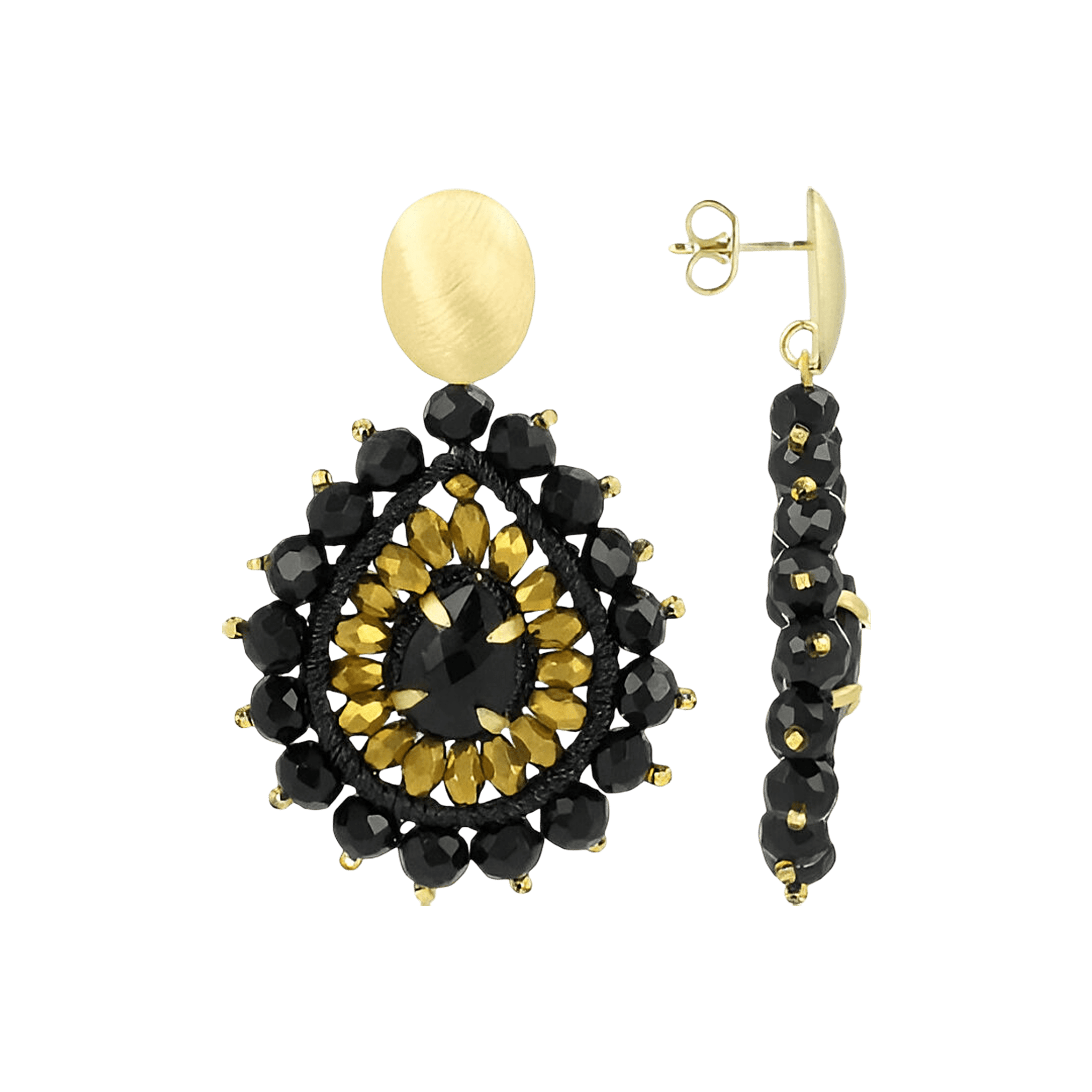 LOTT.gioielli Ohrringe Drop Crystal Double, Tigereye, black/gold, S, vergoldet
