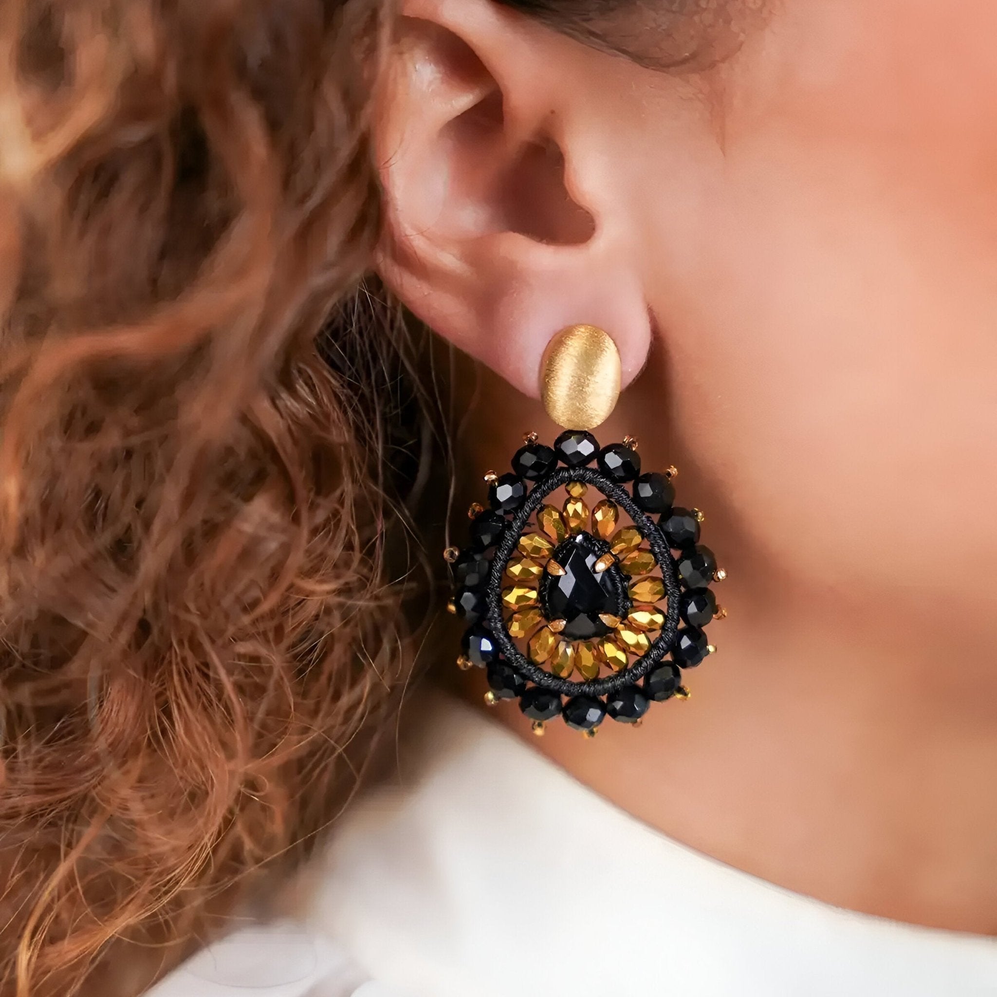 LOTT.gioielli Ohrringe Drop Crystal Double, Tigereye, black/gold, S, vergoldet