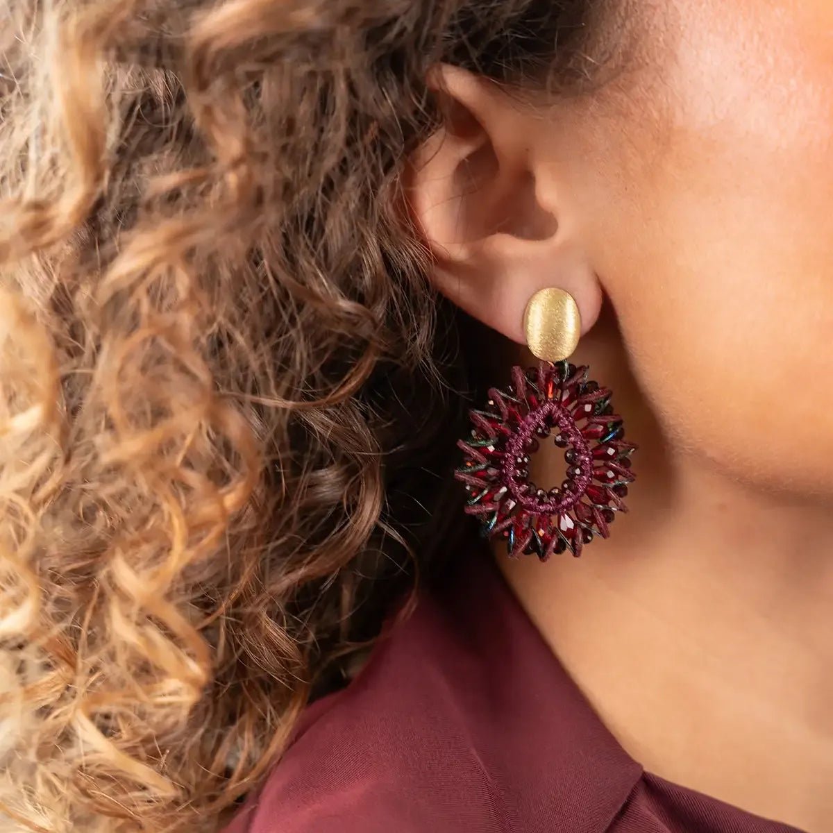 LOTT.gioielli Ohrringe Drop Crystal with Sequins, cherry lacquer, S, vergoldet