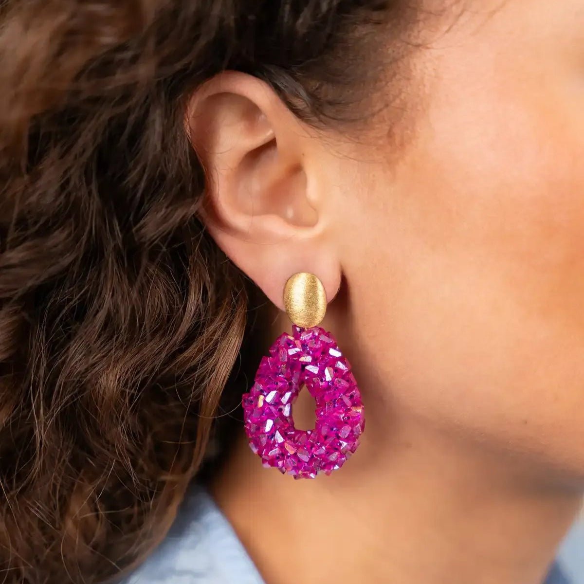 LOTT.gioielli Ohrringe Drop Raw, fuchsia purple, S, vergoldet