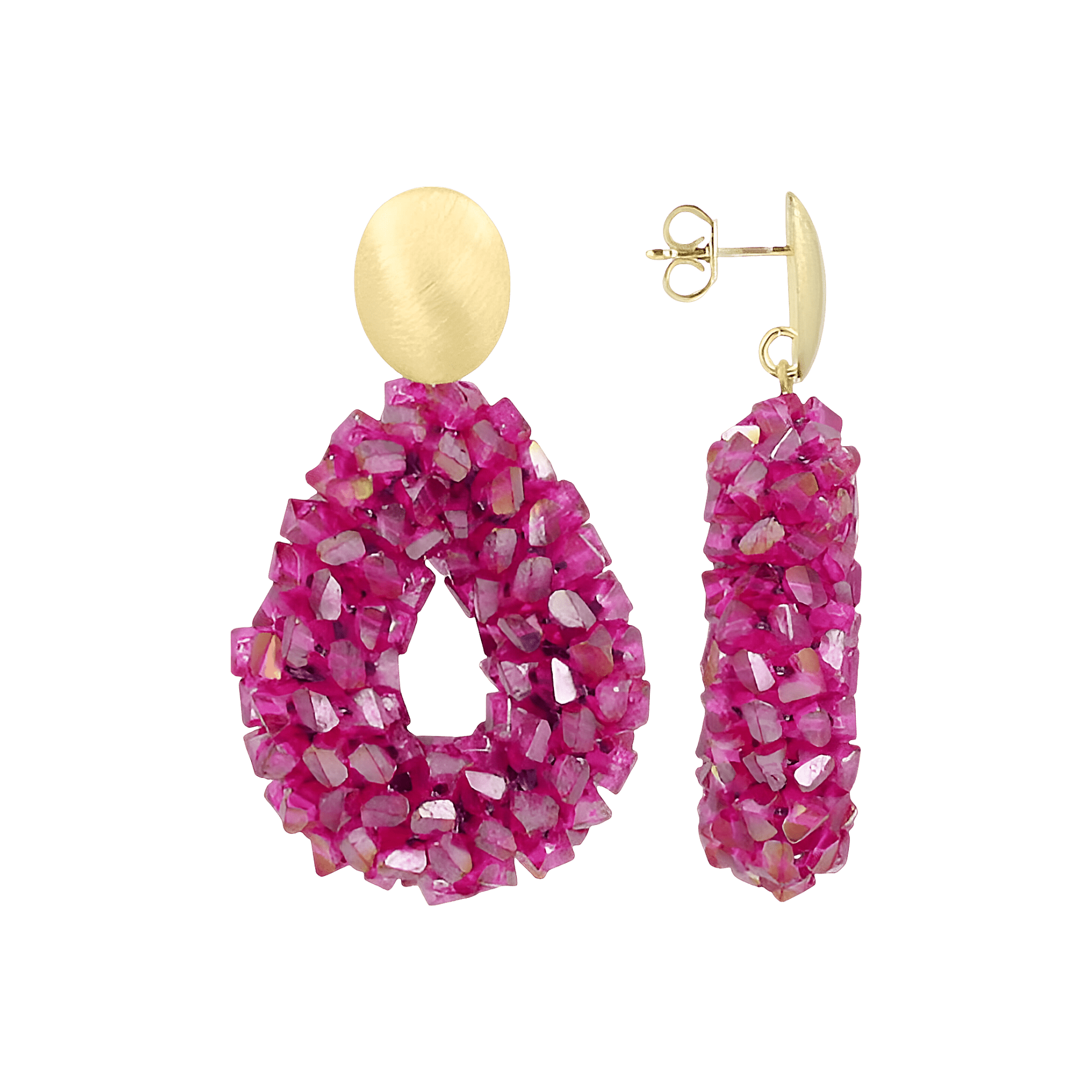 LOTT.gioielli Ohrringe Drop Raw, fuchsia purple, S, vergoldet