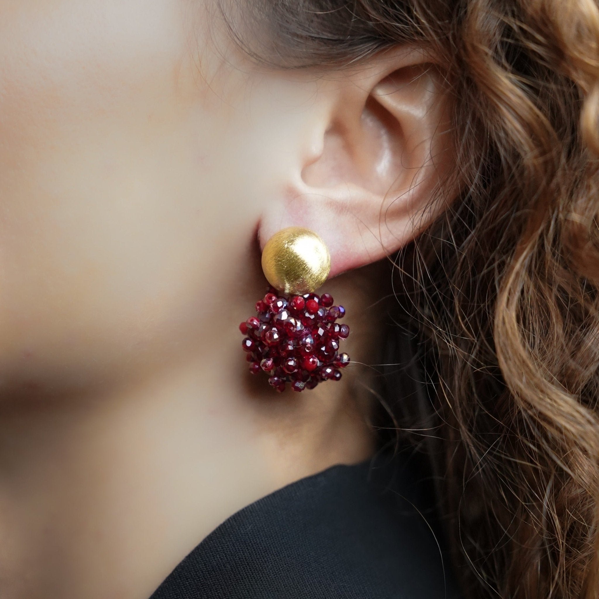 LOTT.gioielli Ohrringe Jacky Globe, Double Stones, bordeaux metallic mix, S, vergoldet