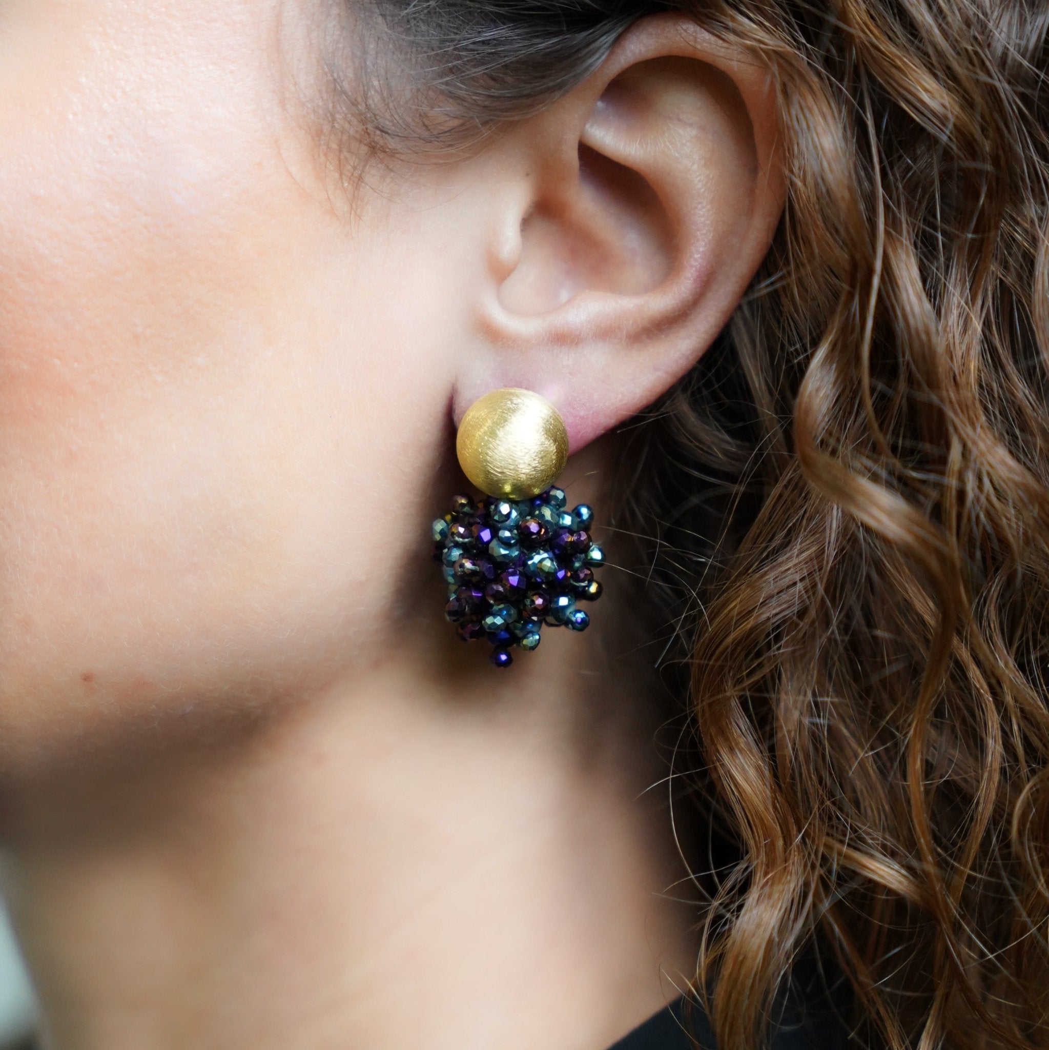 LOTT.gioielli Ohrringe Jacky Globe, Double Stones, metallic green/purple, S, vergoldet