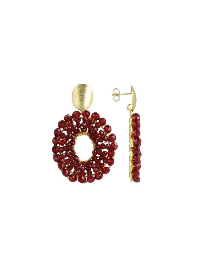 LOTT.gioielli Ohrringe Mia, Open Oval, bordeaux, S, vergoldet