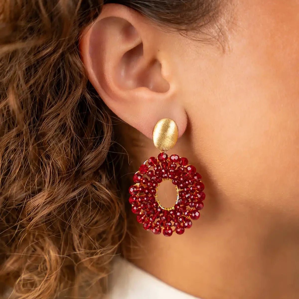 LOTT.gioielli Ohrringe Mia, Open Oval, bordeaux, S, vergoldet