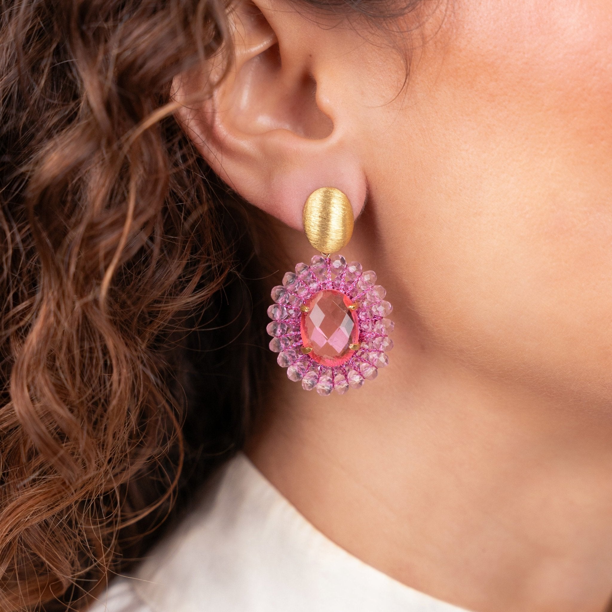 LOTT.gioielli Ohrringe Mikky, Oval Stone, Berry Pink, vergoldet