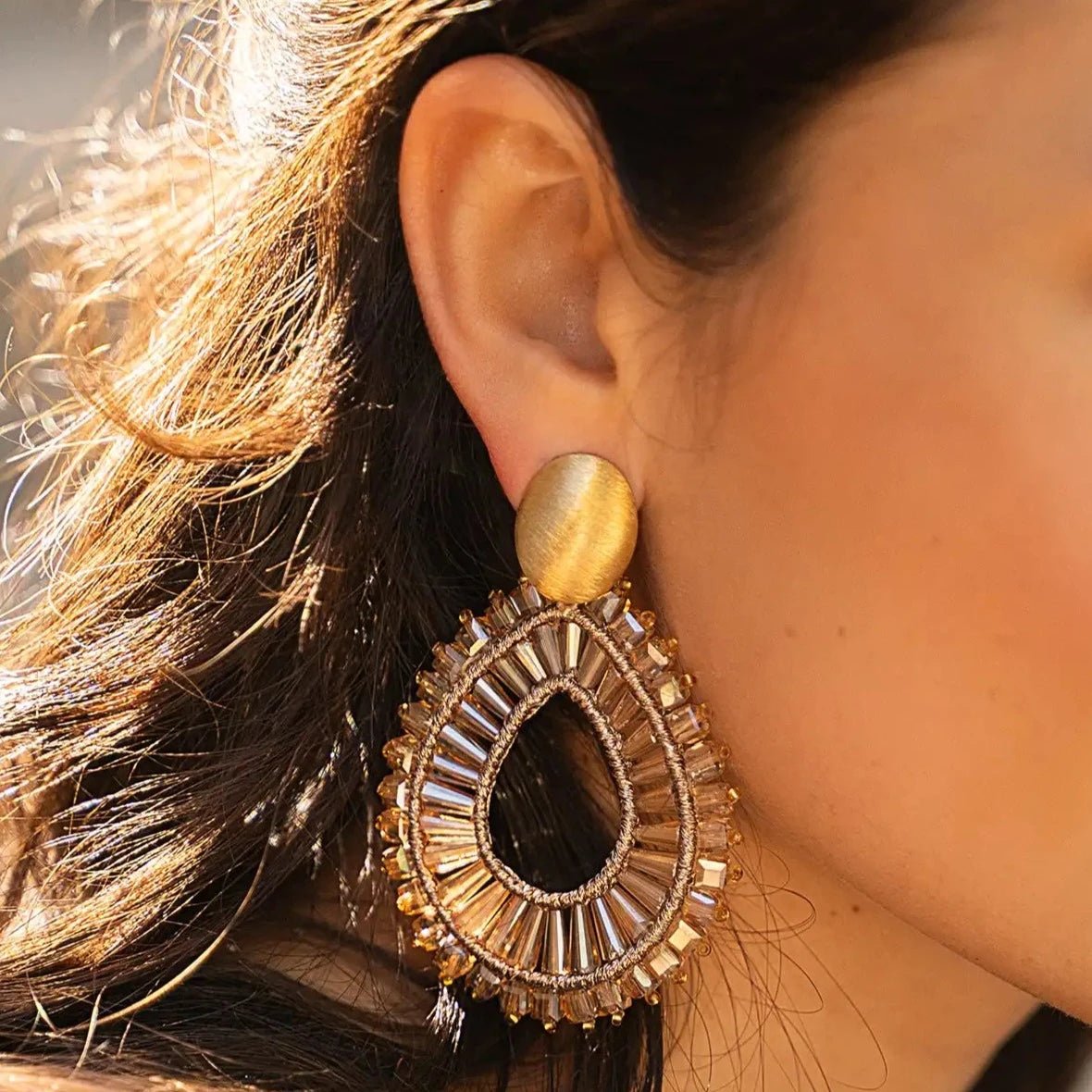 LOTT.gioielli Ohrringe Open Drop Flat Double, L, Latte, vergoldet