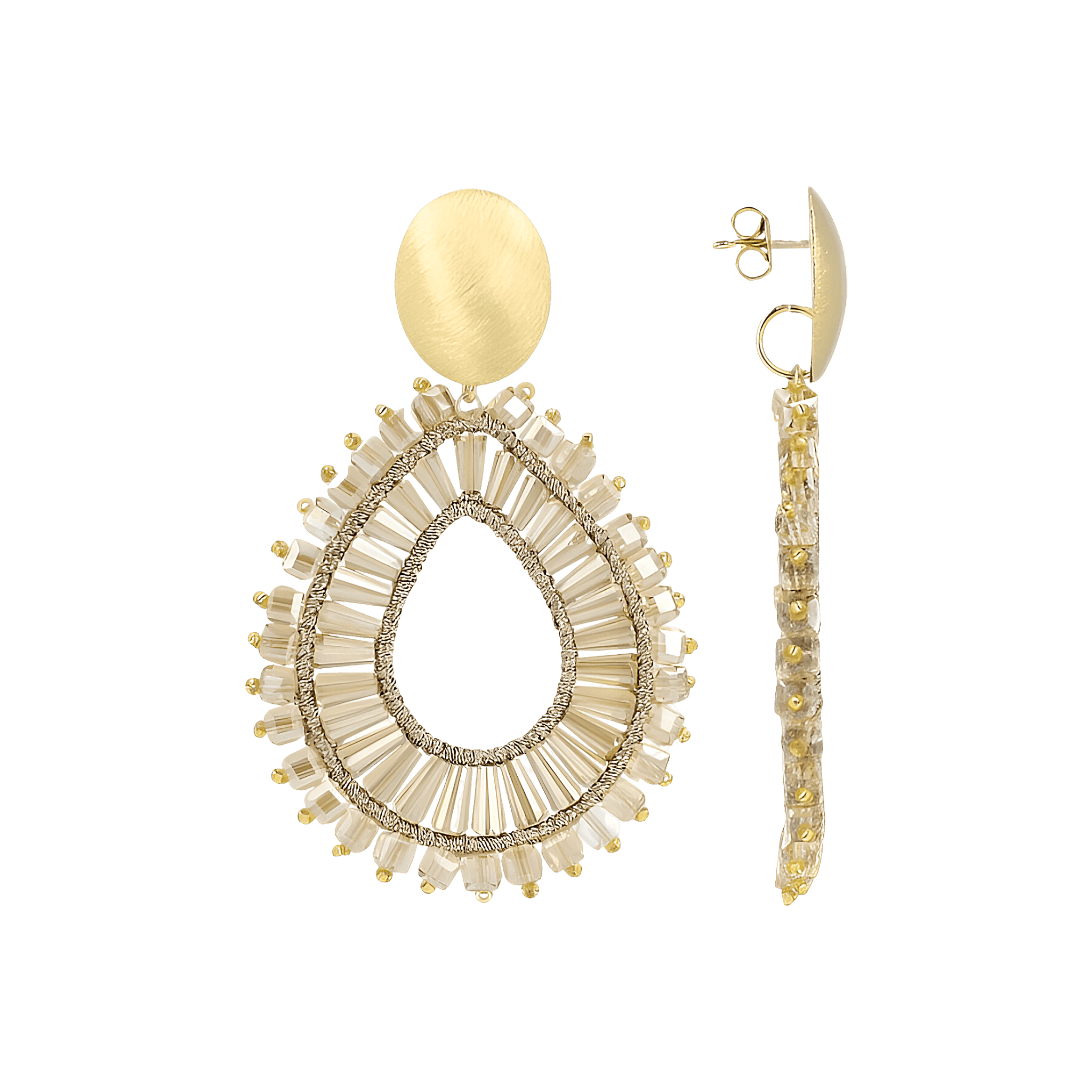 LOTT.gioielli Ohrringe Open Drop Flat Double, L, Latte, vergoldet