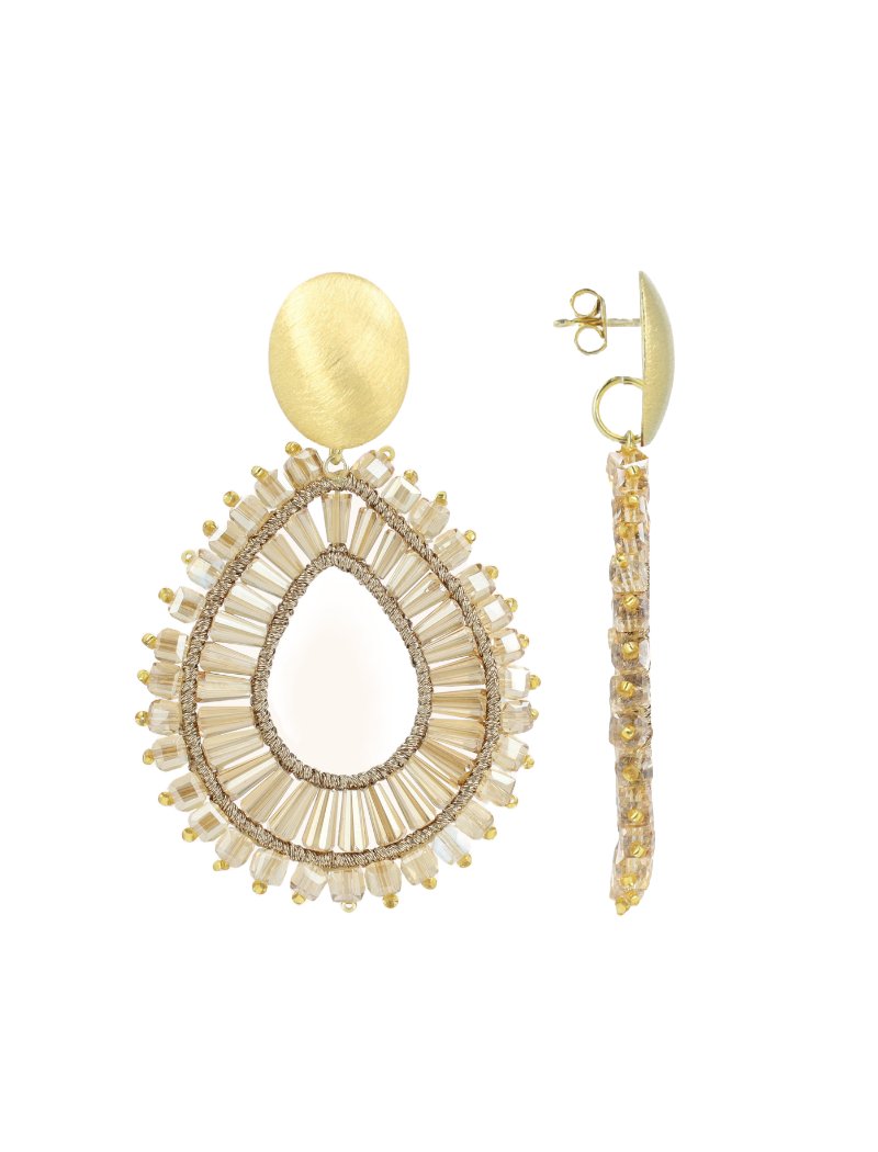 LOTT.gioielli Ohrringe Open Drop Flat Double, L, Latte, vergoldet