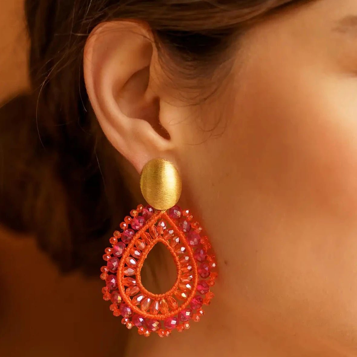 LOTT.gioielli Ohrringe Open Drop Irregular, L, Orange/Fuchsia, vergoldet