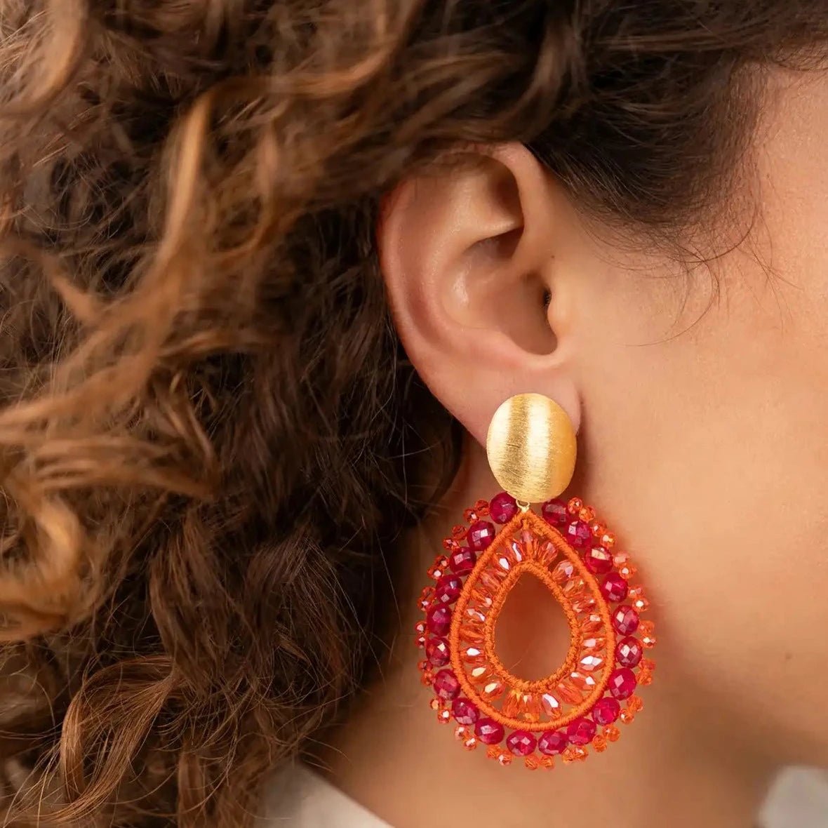 LOTT.gioielli Ohrringe Open Drop Irregular, L, Orange/Fuchsia, vergoldet