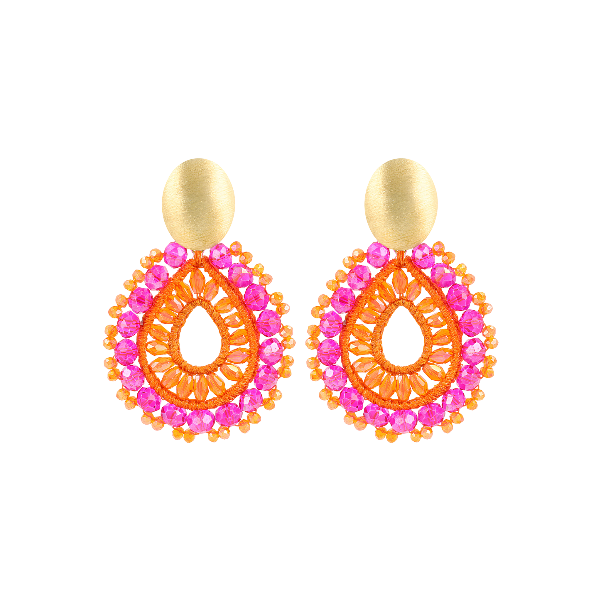 LOTT.gioielli Ohrringe Open Drop Irregular, orange/fuchsia, S, vergoldet