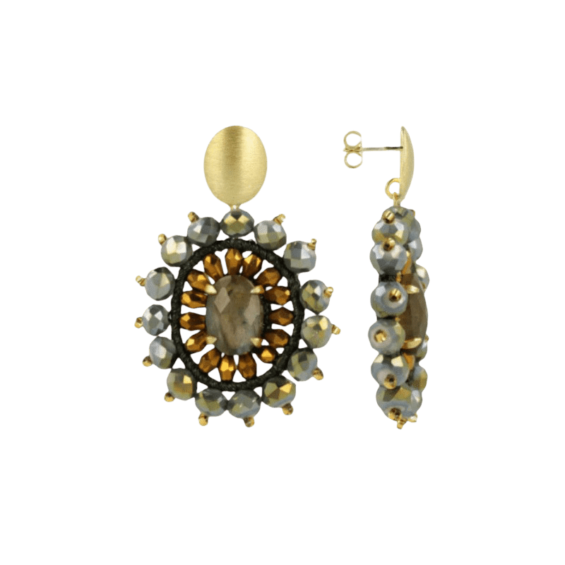 LOTT.gioielli Ohrringe Oval Crystal Double, Tigereye, marble green/gold, S, vergoldet