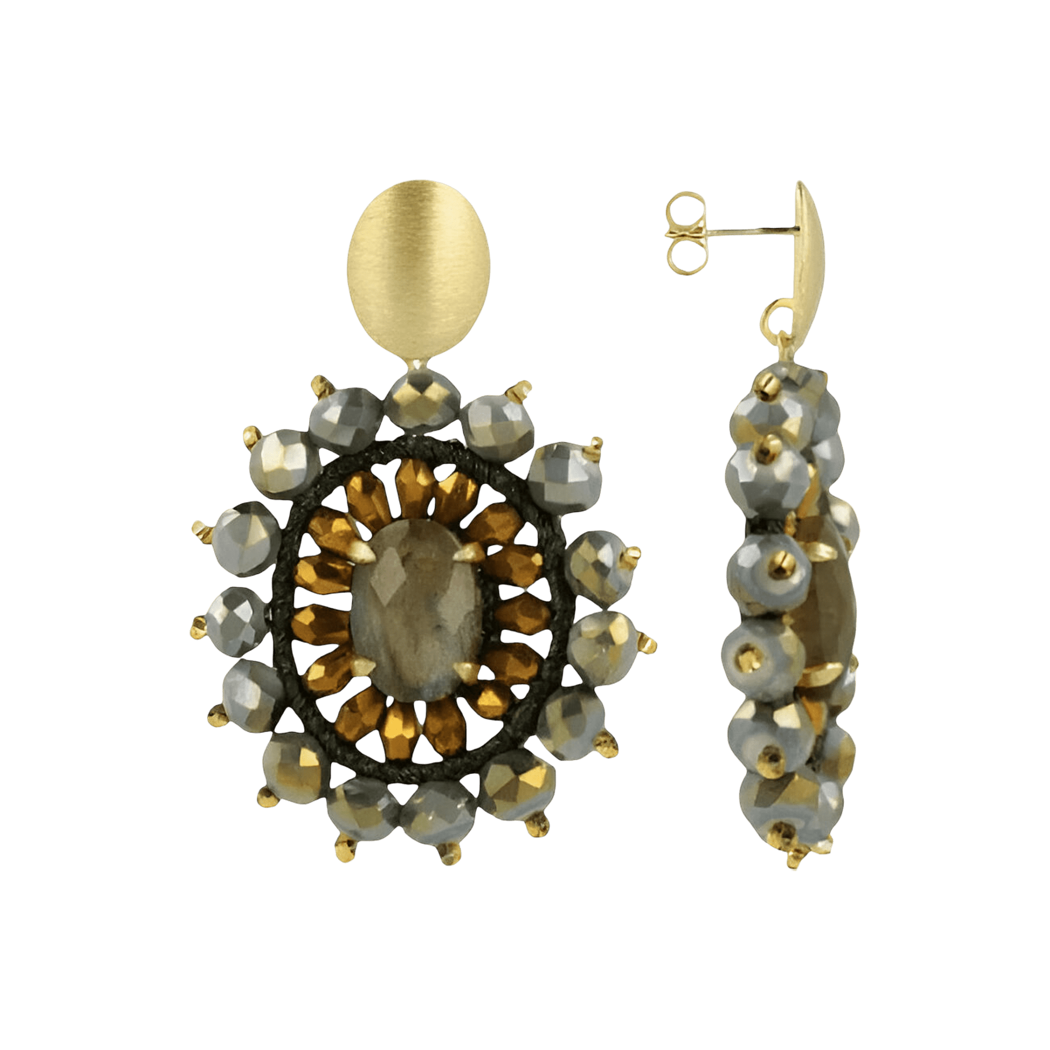 LOTT.gioielli Ohrringe Oval Crystal Double, Tigereye, marble green/gold, S, vergoldet