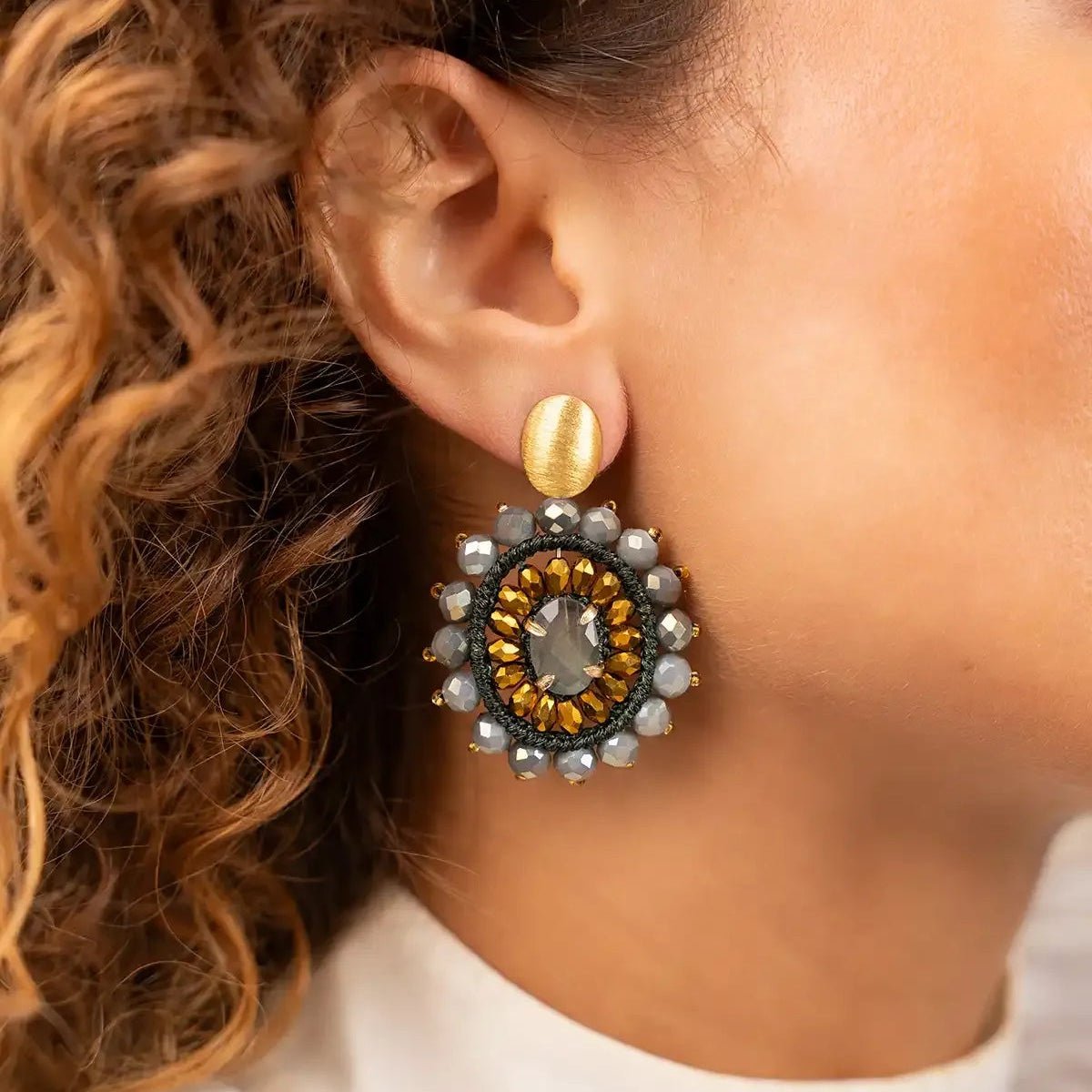 LOTT.gioielli Ohrringe Oval Crystal Double, Tigereye, marble green/gold, S, vergoldet