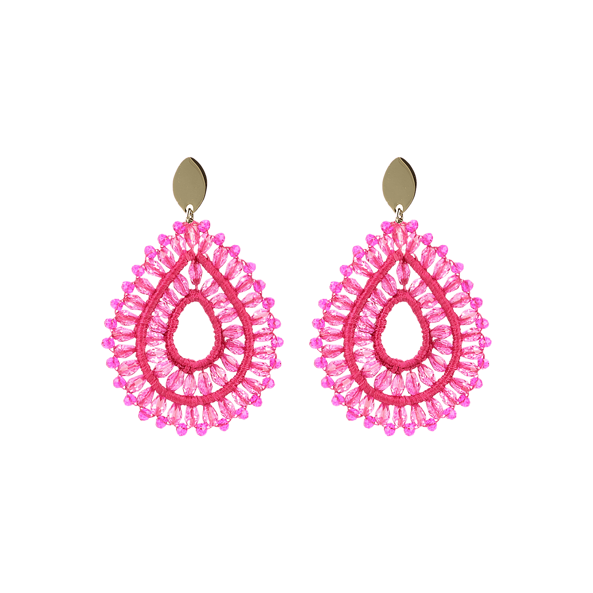 LOTT.gioielli Ohrringe Silk Drop Crystal Double Fuchsia, ovaler Stecker, vergoldet