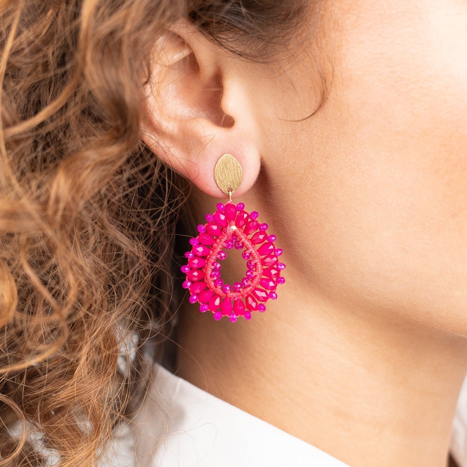 LOTT.gioielli Ohrringe Silk Drop, fuchsia milk, S, vergoldet