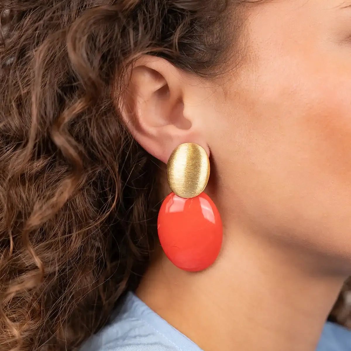 LOTT.gioielli Ohrringe Sirius Closed Bugle Oval, S, coral red, vergoldet