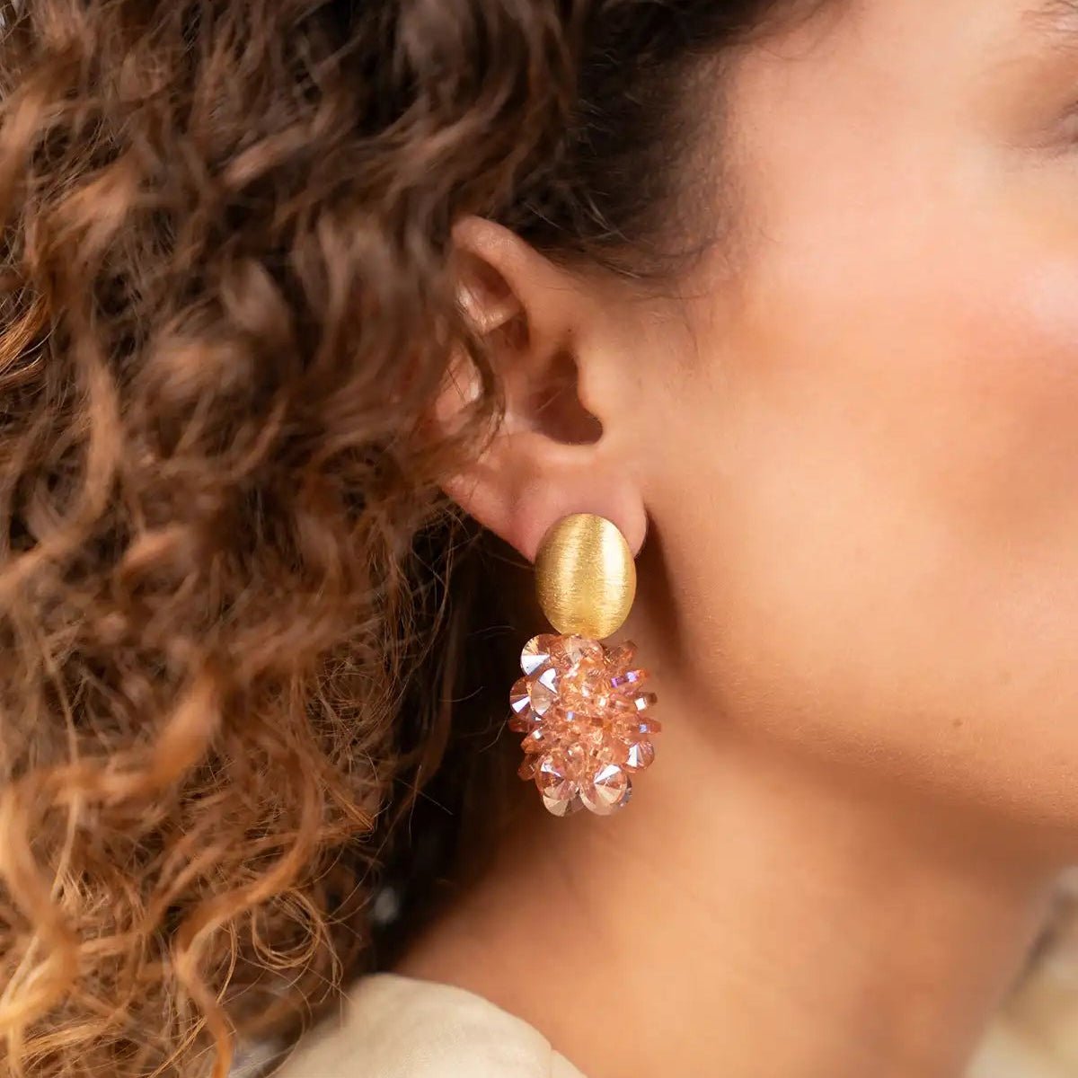 LOTT.gioielli Ohrringe Thick Oval Crystal Sequins, old pink, vergoldet