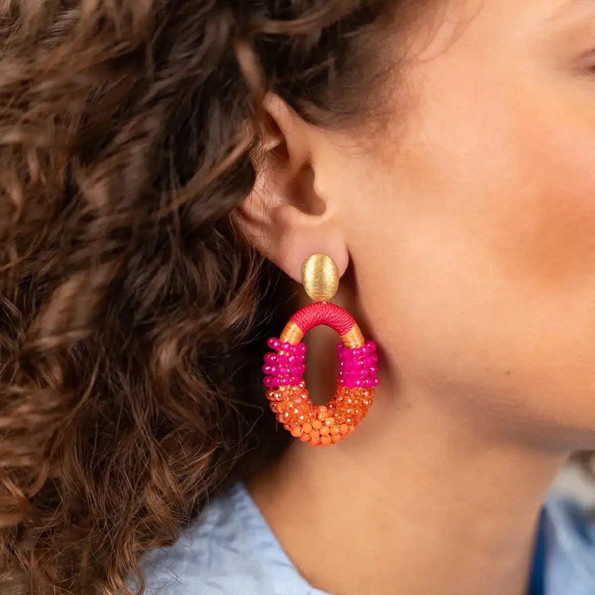 LOTT.gioielli Ohrringe Yara Combi Oval, fuchsia/orange, M, vergoldet