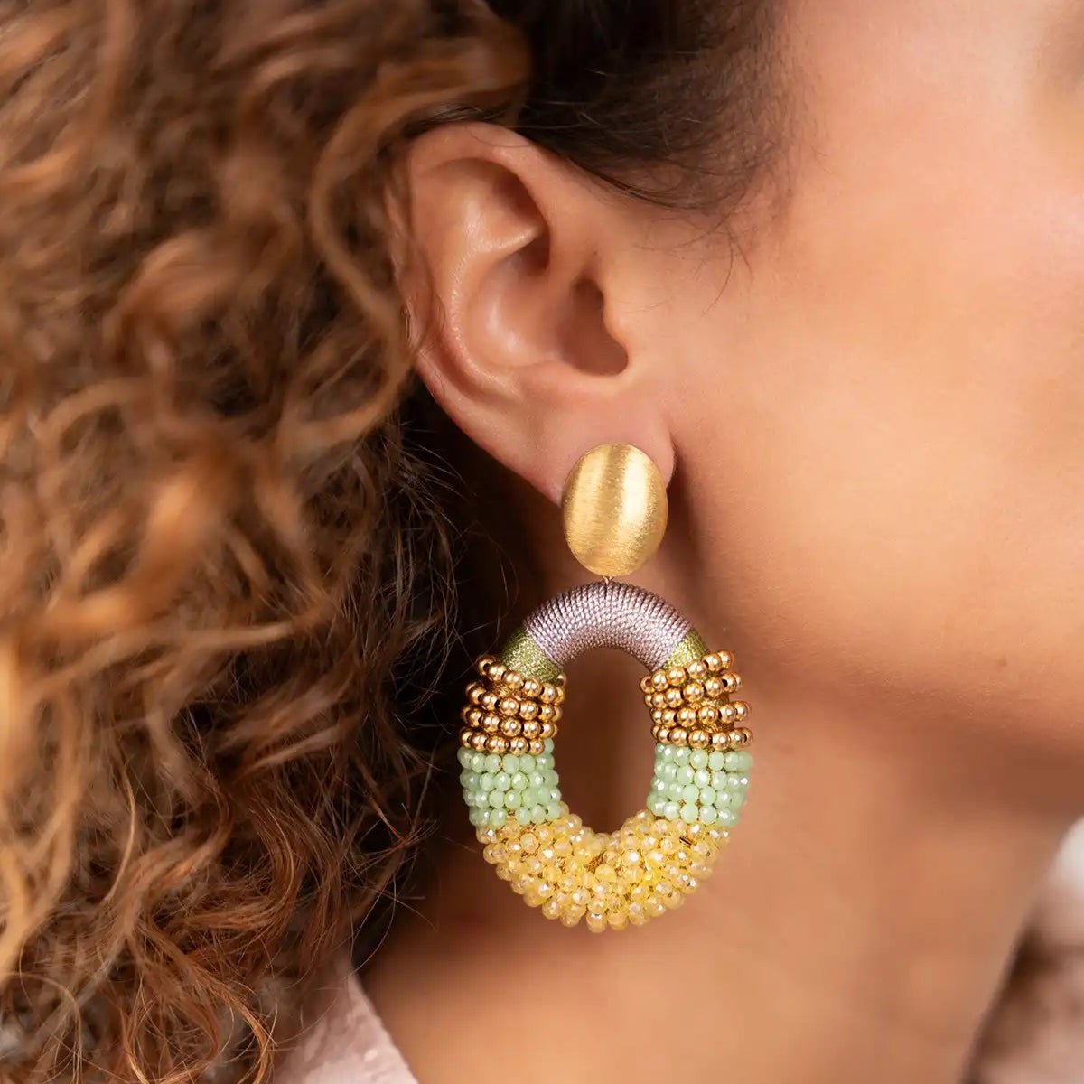 LOTT.gioielli Ohrringe Yara Combi Oval, yellow/lavender/mint, L, vergoldet