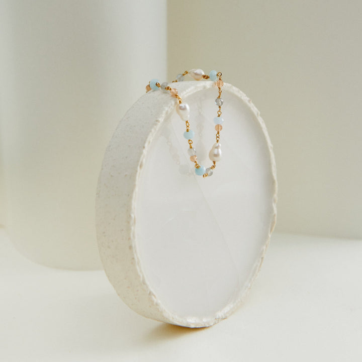 Pernille Corydon Armband Mellow Blue, vergoldet