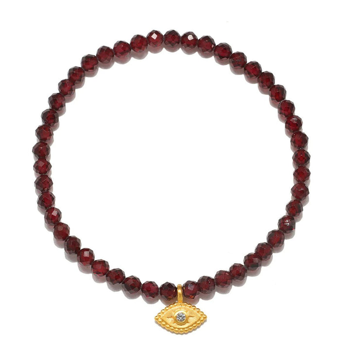 Satya Jewelry Armband Loving Protection Garnet Evil Eye, vergoldet