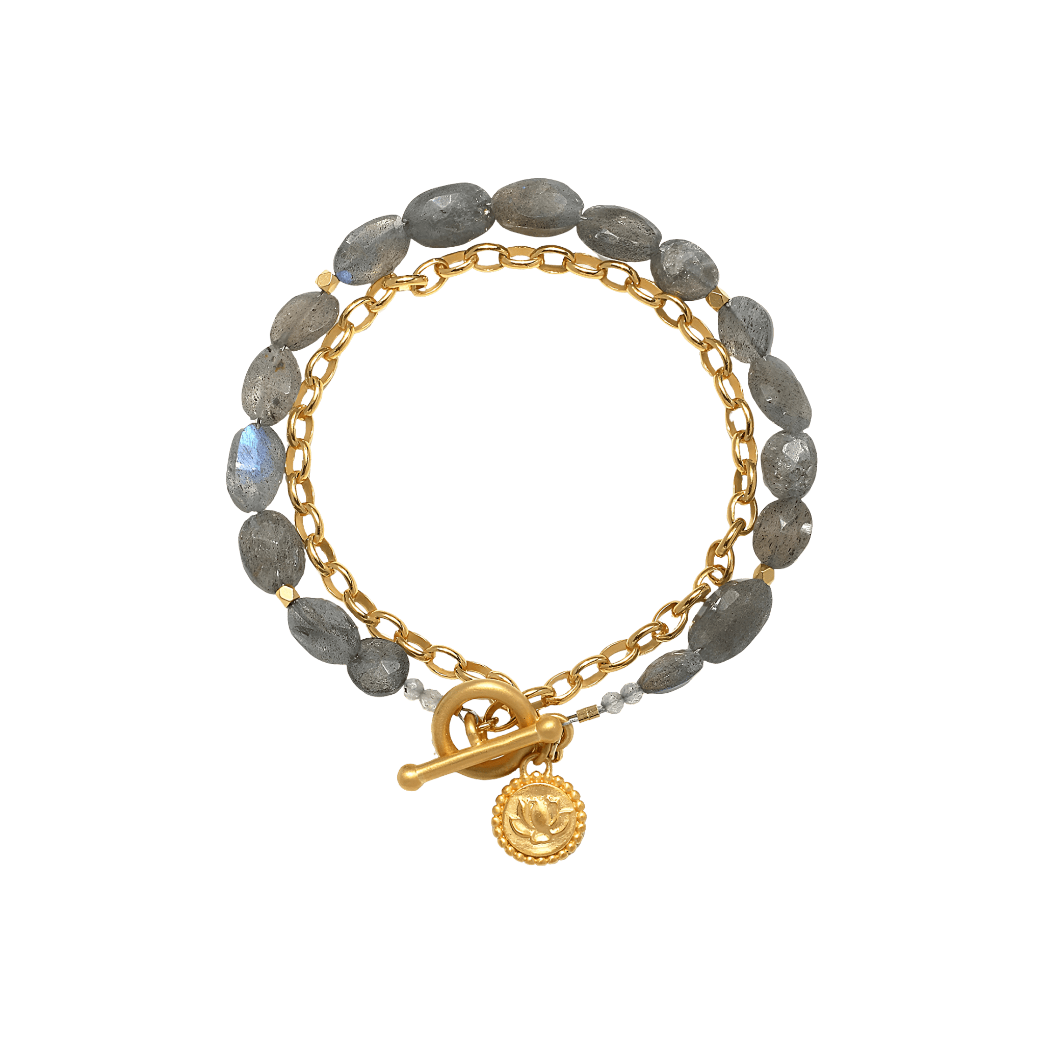 Satya Jewelry Armband Path of Intuition Labradorite Lotus Toggle, vergoldet
