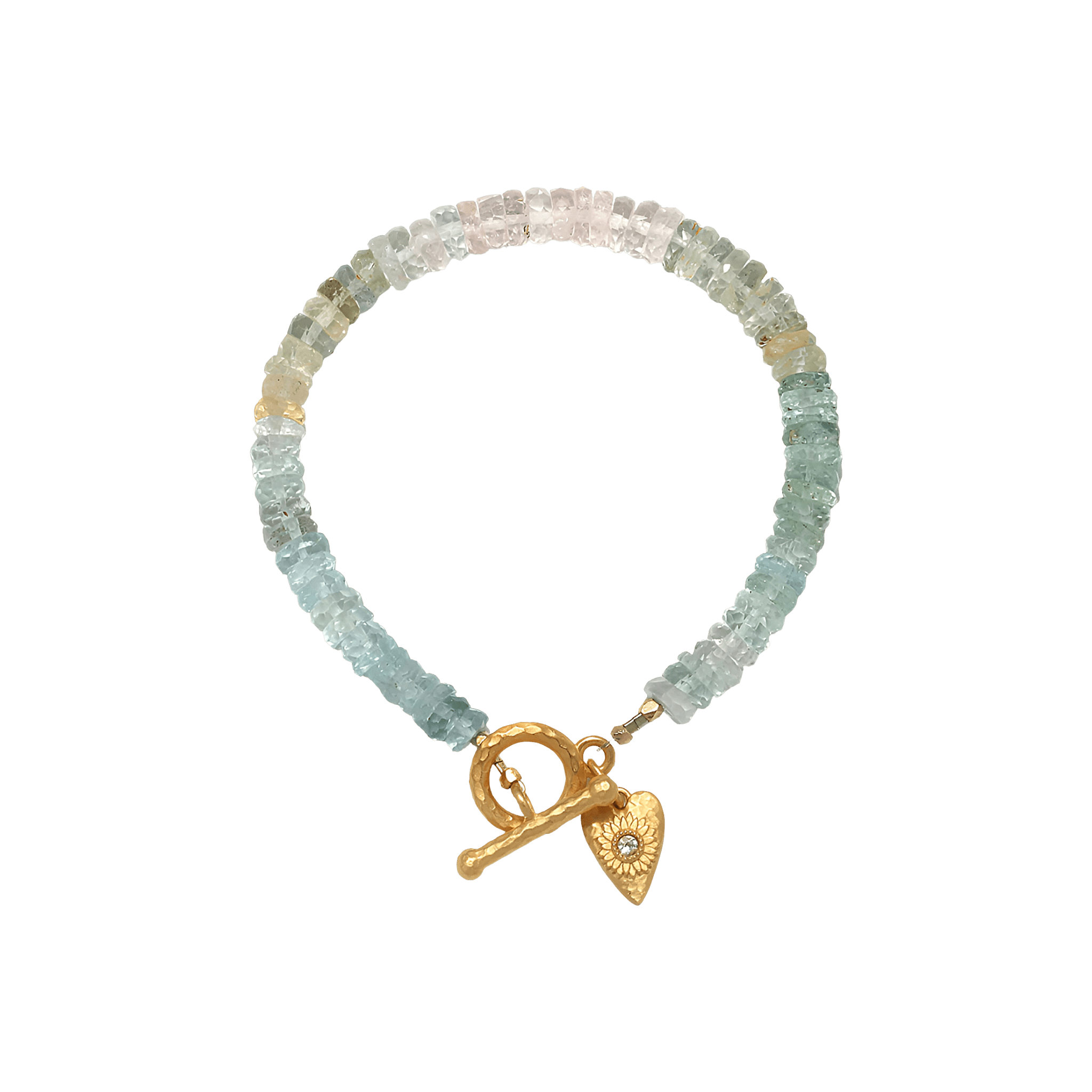 Satya Jewelry Armband Tranquil Spirit Aquamarine Heart Toggle, vergoldet
