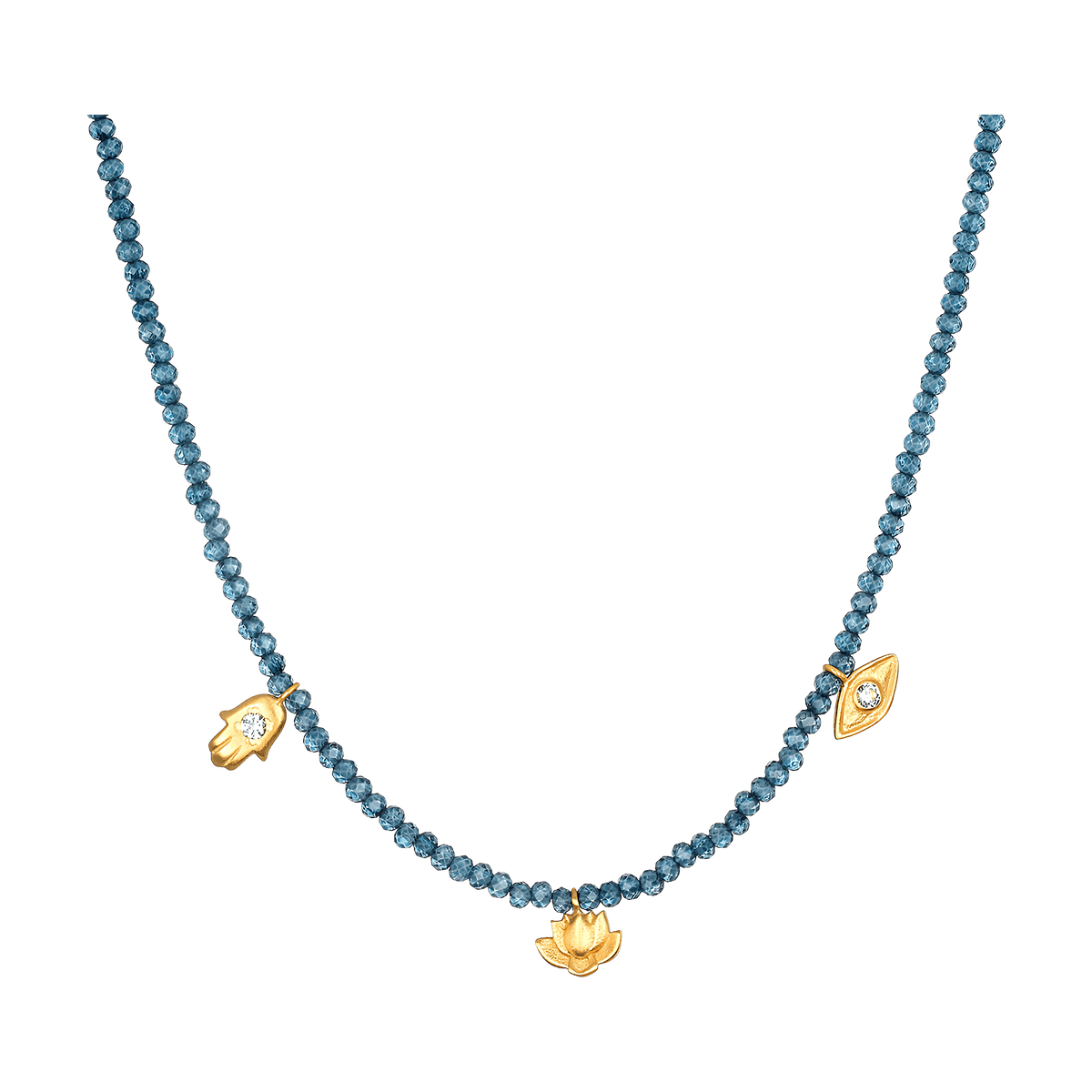 Satya Jewelry Kette Find Your Center Blue Topaz Charm, vergoldet