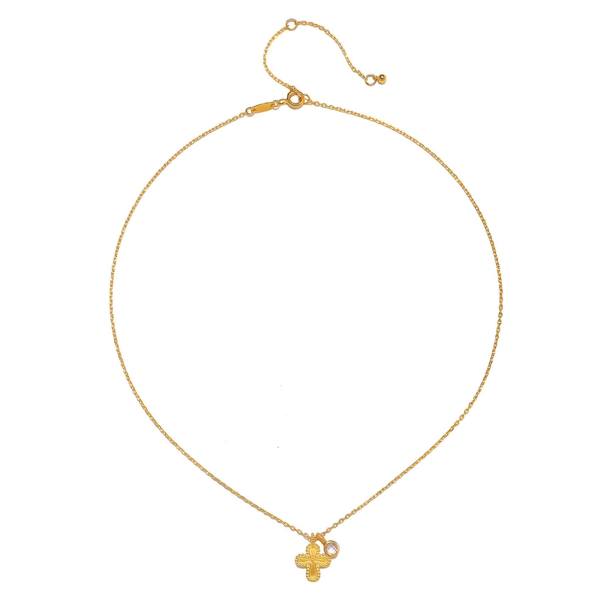 Satya Jewelry Kette Compassionate Faith Rose Quartz Cross, vergoldet