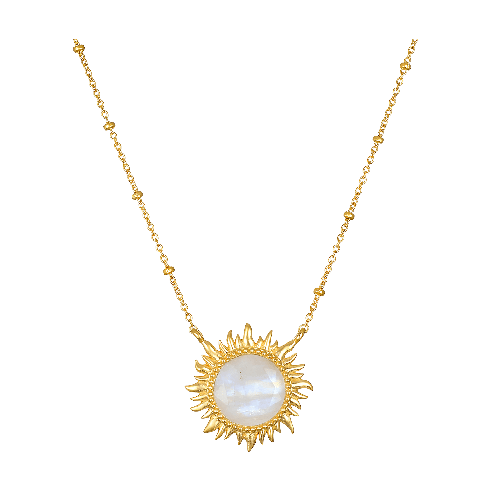 Satya Jewelry Kette Dawn of Hope Moonstone Sun, vergoldet