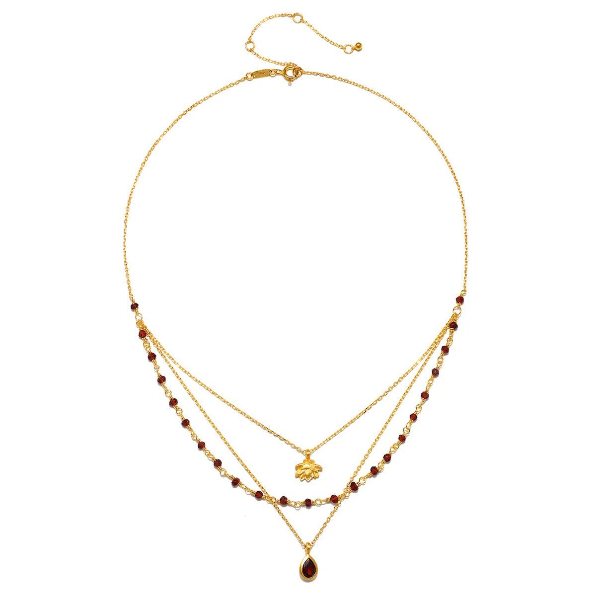 Satya Jewelry Kette Embrace Change Garnet Lotus Triple, vergoldet