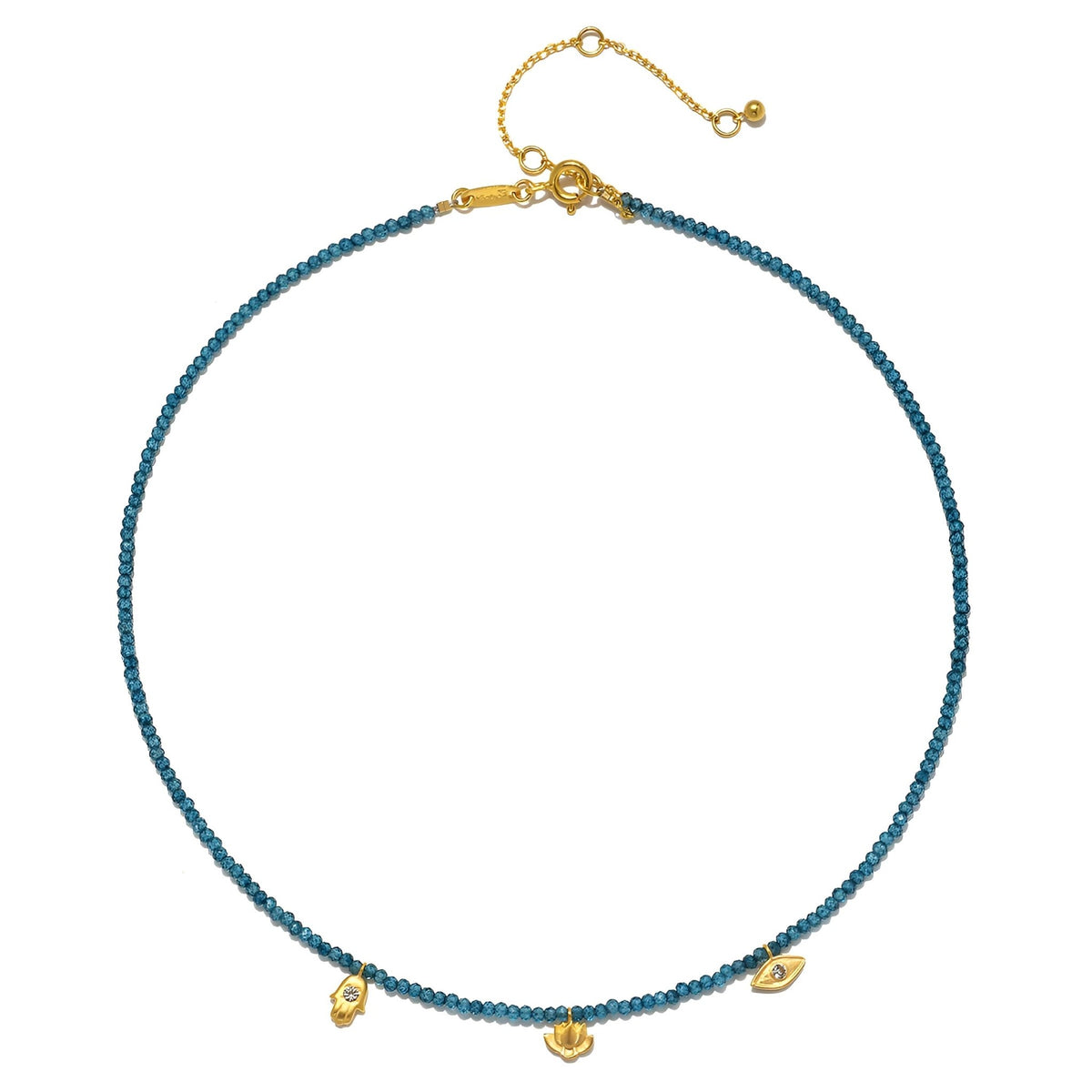Satya Jewelry Kette Find Your Center Blue Topaz Charm, vergoldet