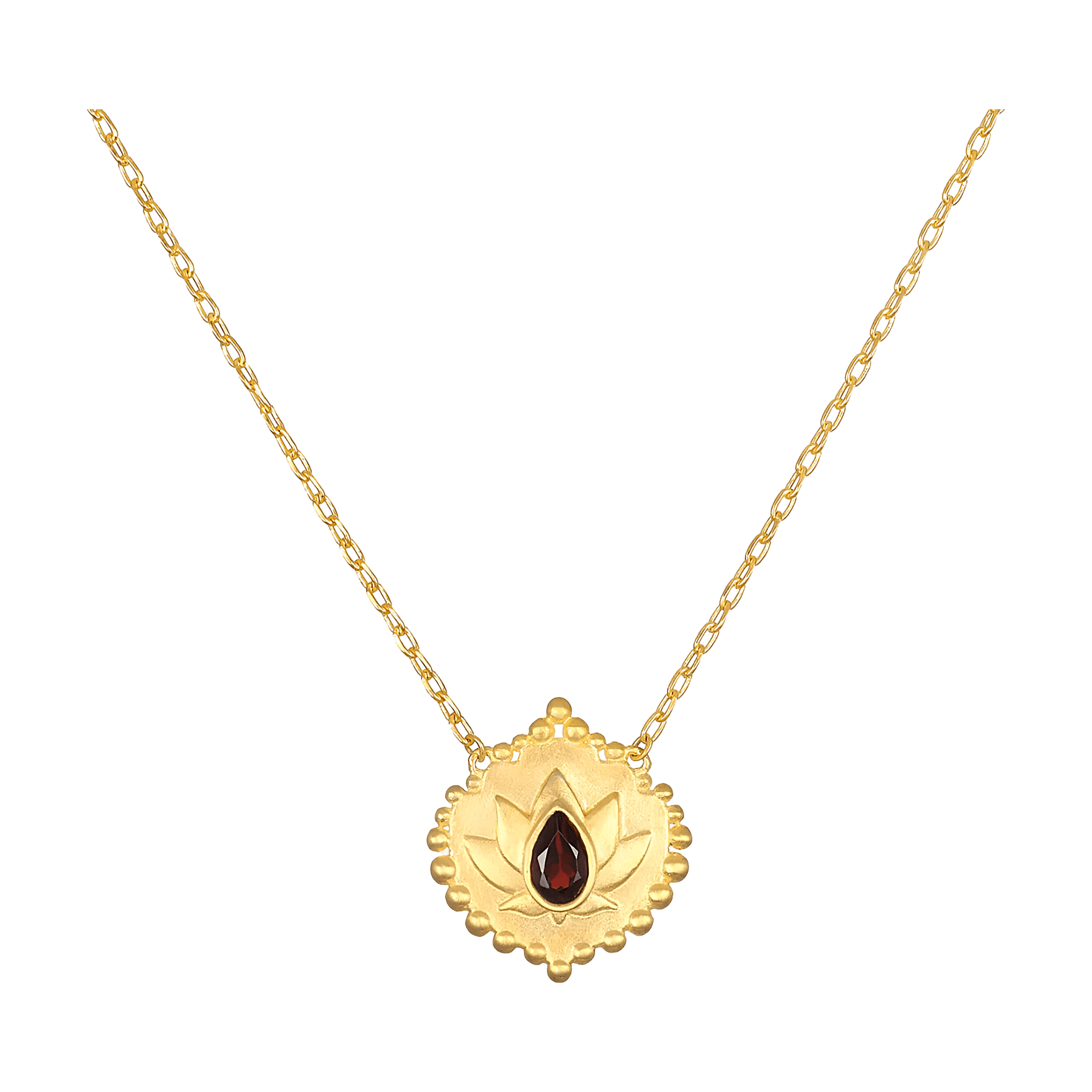 Satya Jewelry Kette Grounded in Strength Garnet Lotus, vergoldet