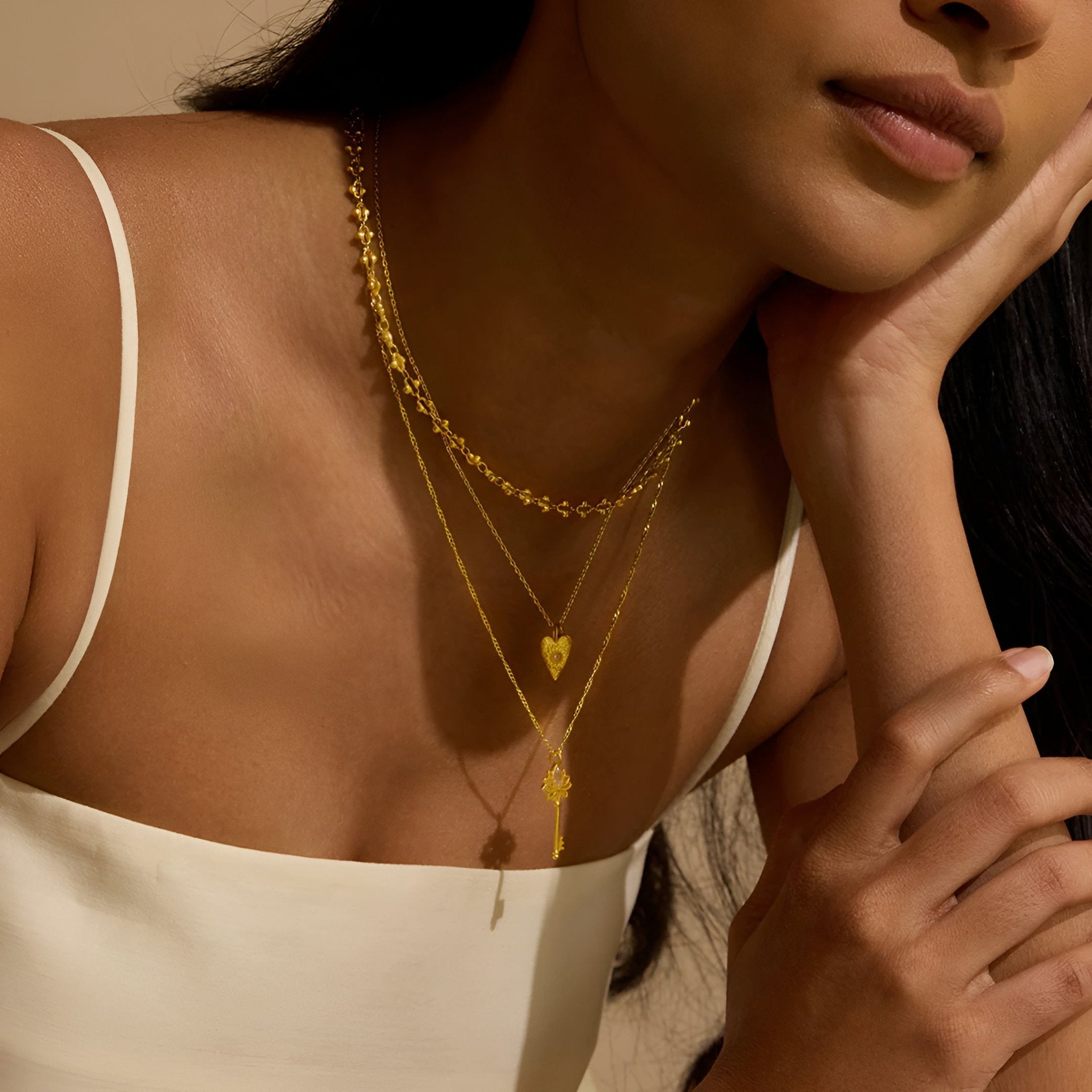 Satya Jewelry Kette Key to My Heart White Topaz Key, vergoldet