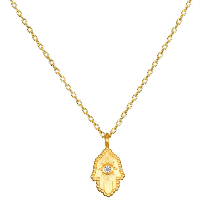 Satya Jewelry Kette Protective Hand White Topaz Hamsa, vergoldet