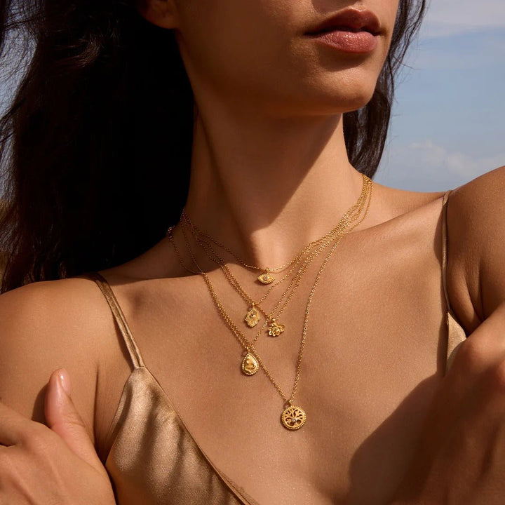 Satya Jewelry Kette Protective Hand White Topaz Hamsa, vergoldet