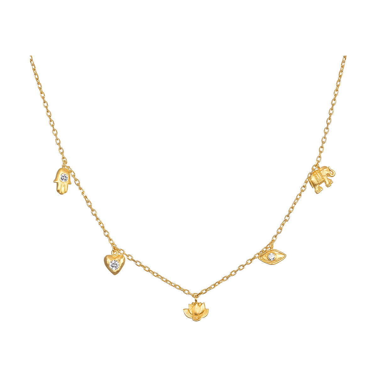 Satya Jewelry Kette Sacred Symbols White Topaz Charm Choker, vergoldet