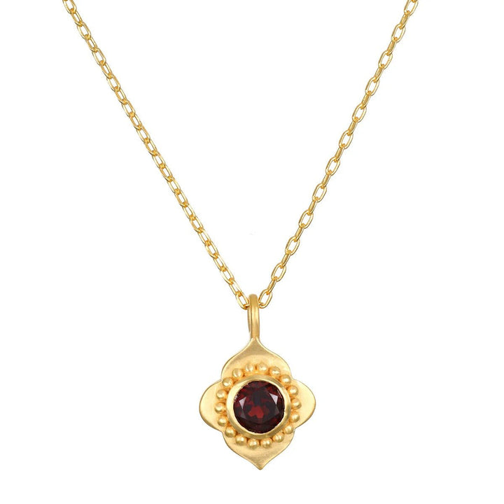 Satya Jewelry Kette Spiritual Strength Garnet Lotus, vergoldet