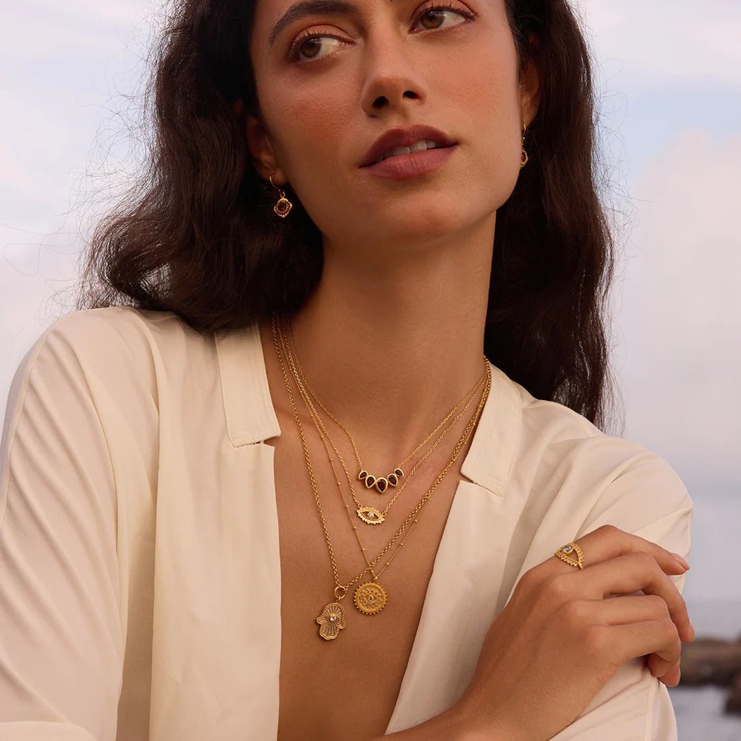 Satya Jewelry Kette True Visionary White Topaz Evil Eye Coin, vergoldet