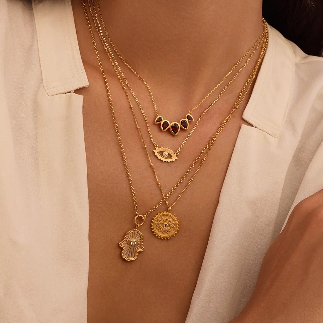 Satya Jewelry Kette True Visionary White Topaz Evil Eye Coin, vergoldet