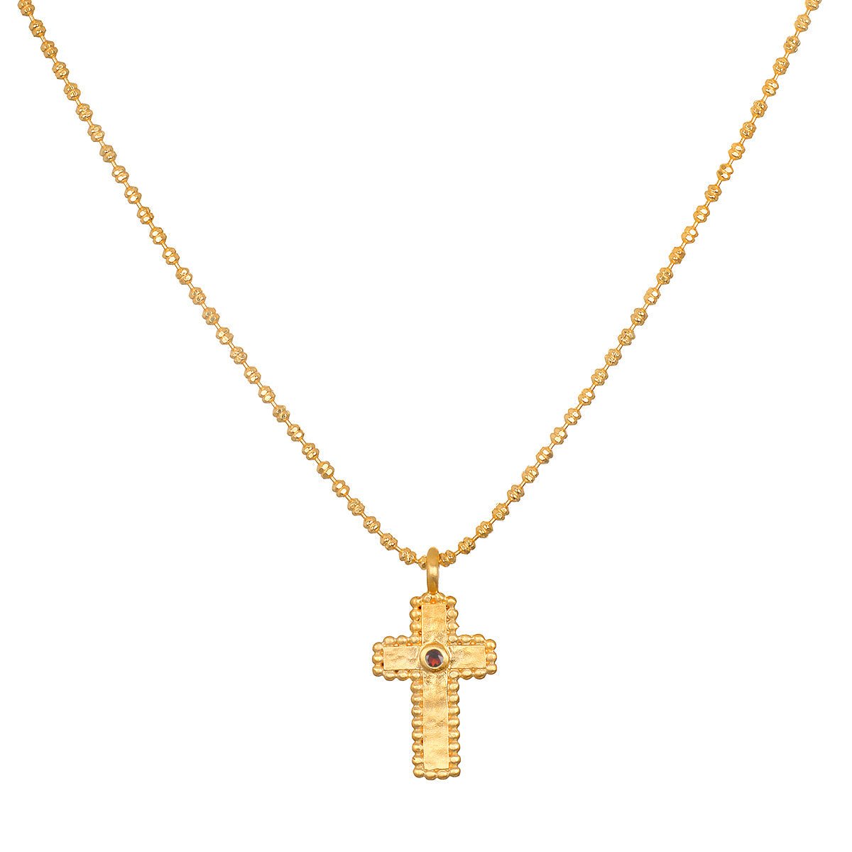 Satya Jewelry Kette Unwavering Faith Garnet Cross, vergoldet