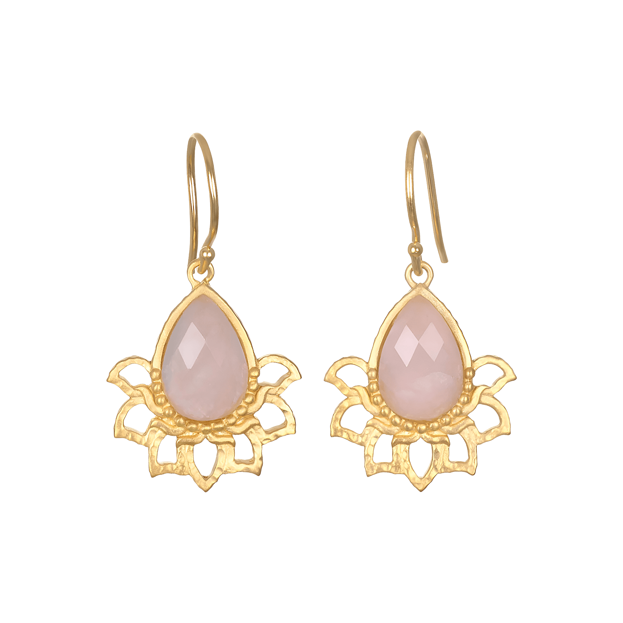 Satya Jewelry Ohrringe Awakened by Love Rose Quartz Lotus Petal, vergoldet
