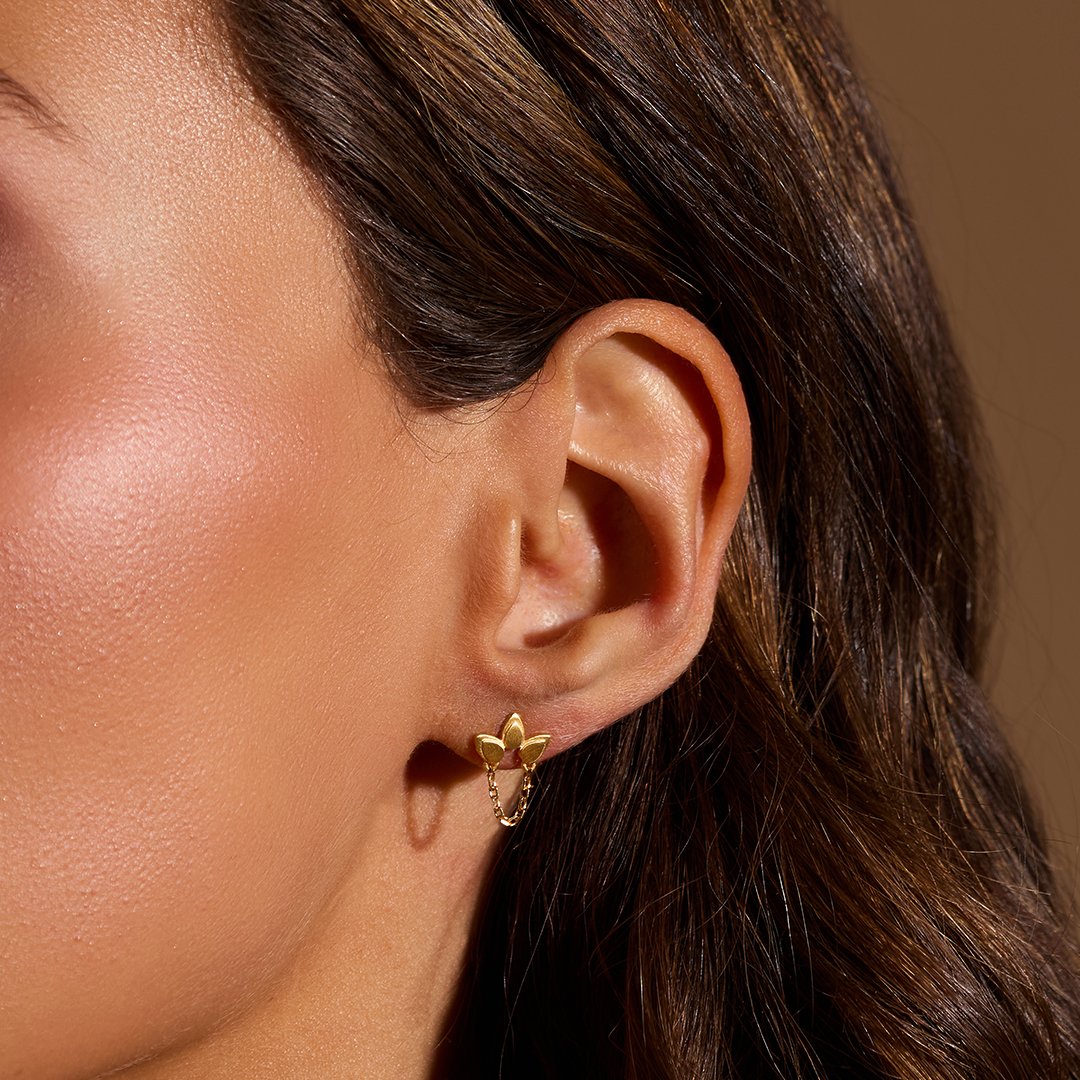 Satya Jewelry Ohrringe Bloom of Hope Lotus Chain, vergoldet